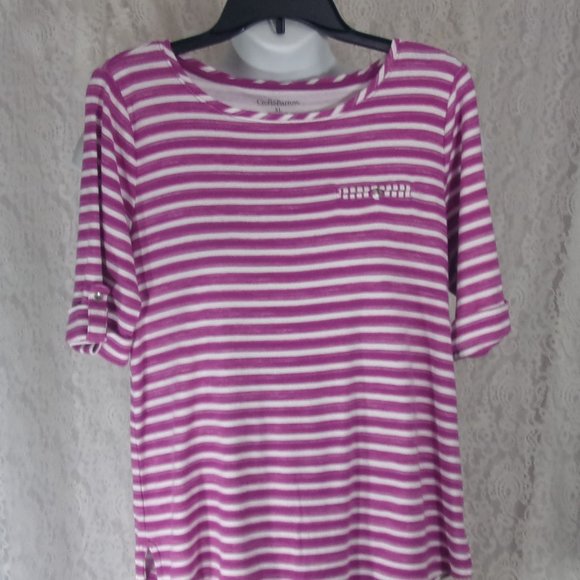 croft & barrow Tops - Croft & Barrow 100% Cotton Fuchsia White Striped Knit Top NWOT Size XL
